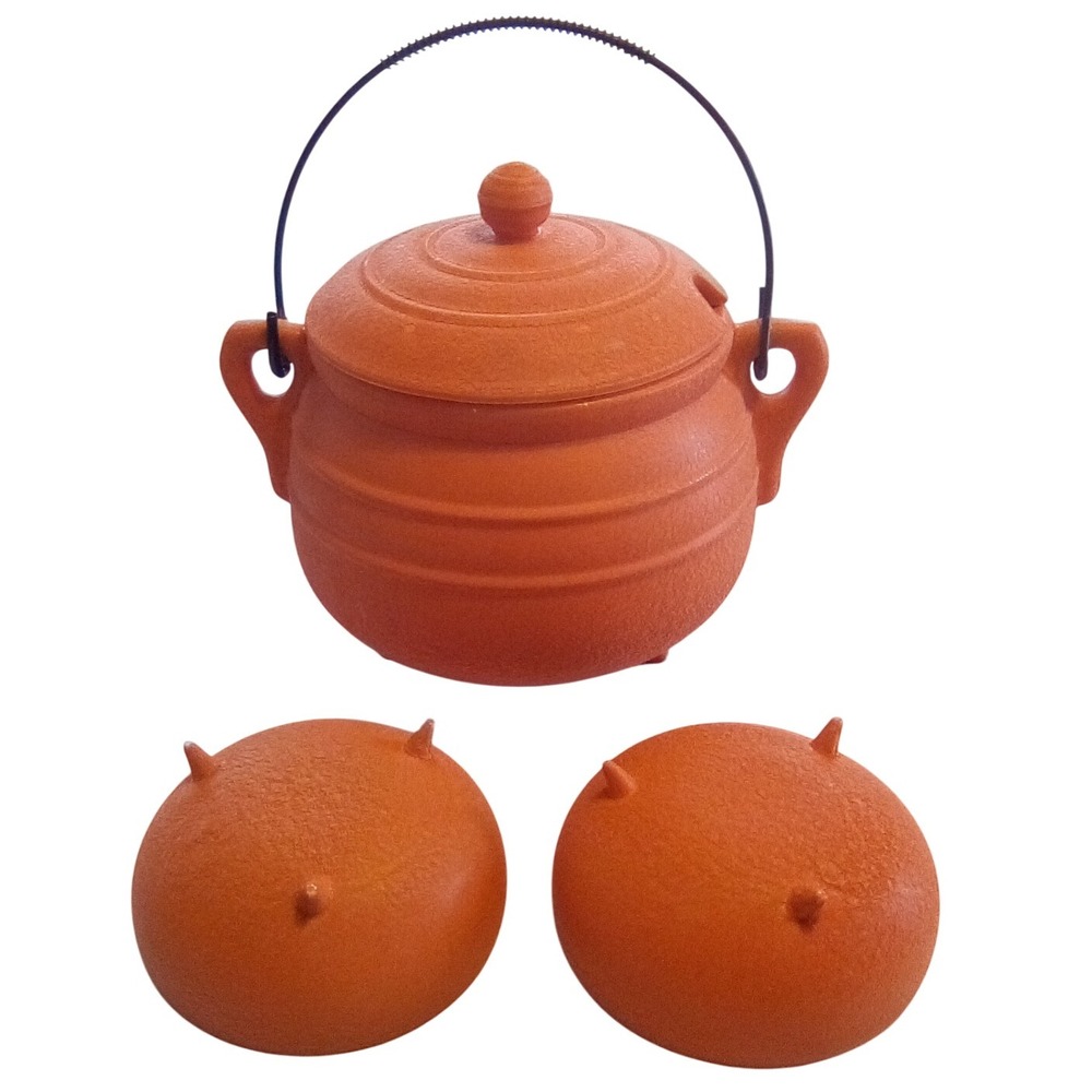 Red Orange Soup Tureen Kettle with Lid, Two Bowls,Serving Set